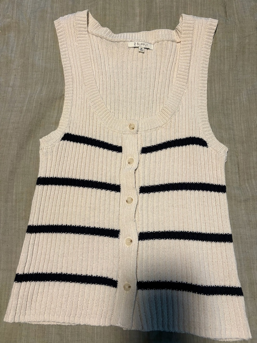 Z Supply Cream Knit Button-Front Tank with Black Stripes